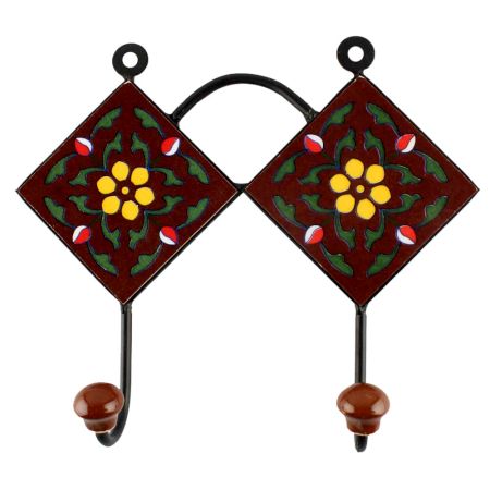 Brown With Yellow Tiny Flower Ceramic Tile Hook
